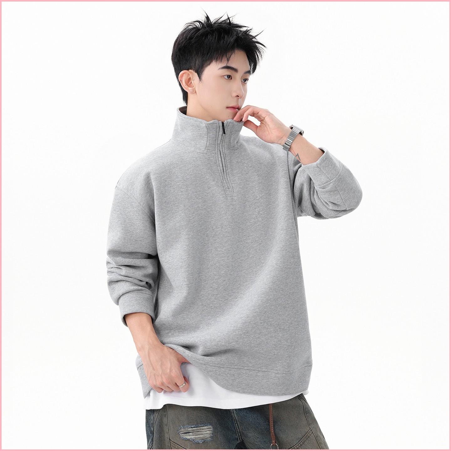 Couple Sweatshirt Men's Spring And Autumn Loose Shoulder Long Sleeve 2026 New Spring Men's Half Turtleneck Solid Color Bottoming Shirt
