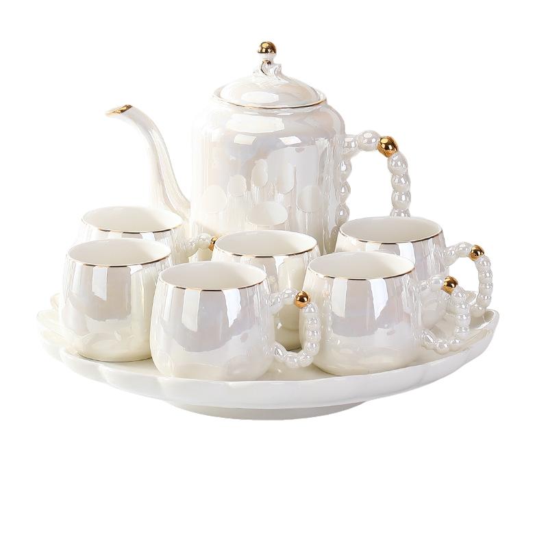 8-Piece Ceramic Water Set, 1.2L Kettle, 6 Cups, 13in Tray, High-End Ceramics, Perfect Gift for Parents, Creative Kitchenware，Boxed gift
