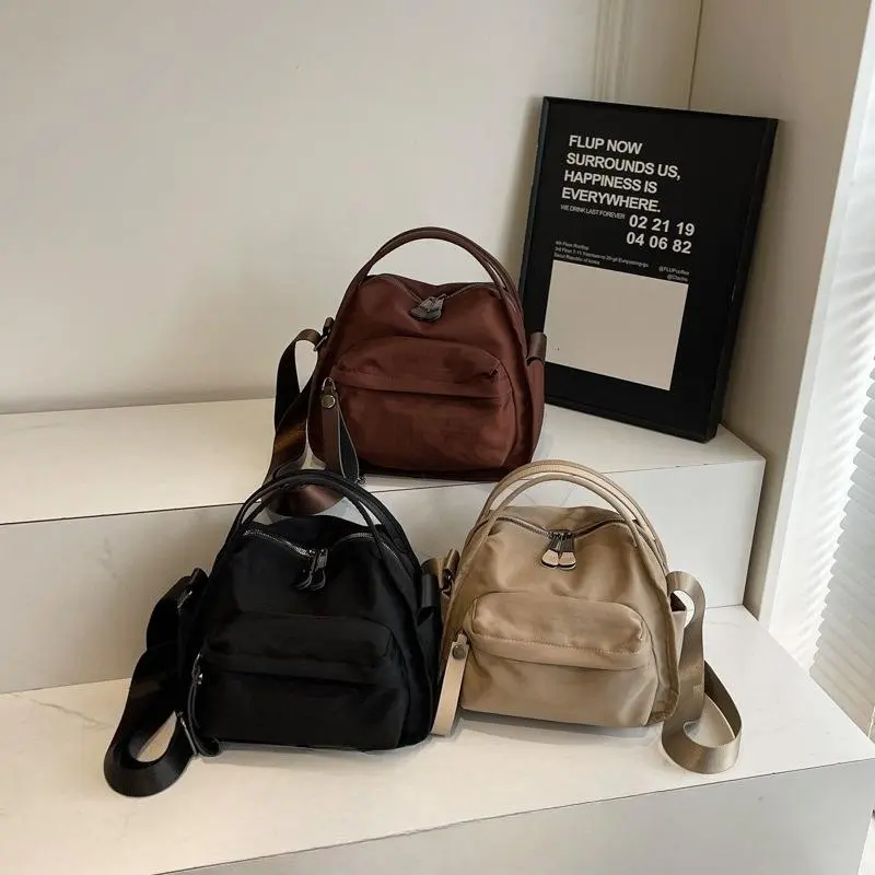 Women's Elegant Minimalist Solid Plain Nylon Tote Bag - Clean Lines, Lightweight, Water-Resistant, Convertible Adjustable Strap - Business Everyday Crossbody, Casual Shoulder for Work Commutes