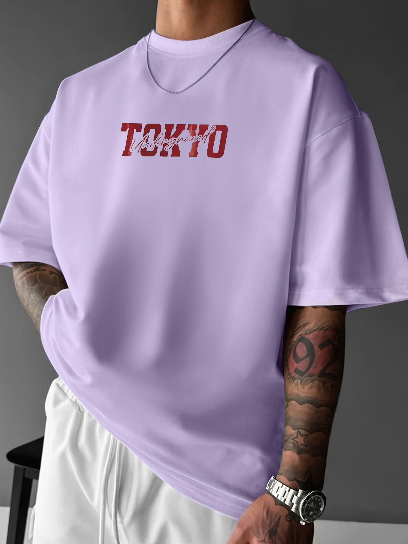 Men's Regular Fit Car & Letter Print Round Neck Tee, Street Fashion Casual Short Sleeve T-shirt for Daily Wear, Men's Top for All Seasons, Tropical, Streetwear