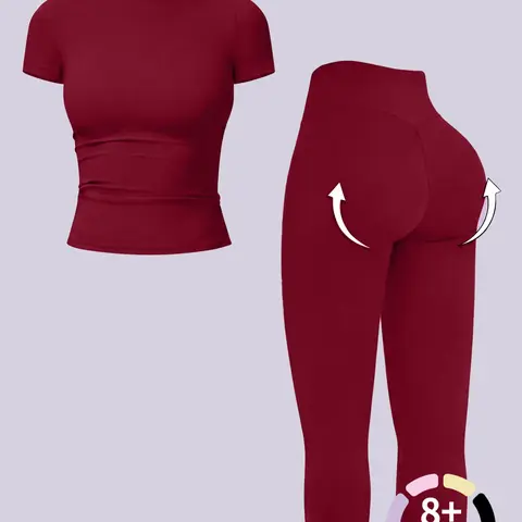 1Set/2Set/3Set Women’s Breathable Body-Shaping Yoga Outfit, High-Waisted Quick-Dry Fitness Wear, Versatile Three-Quarter Shorts Sports Set, summerwins