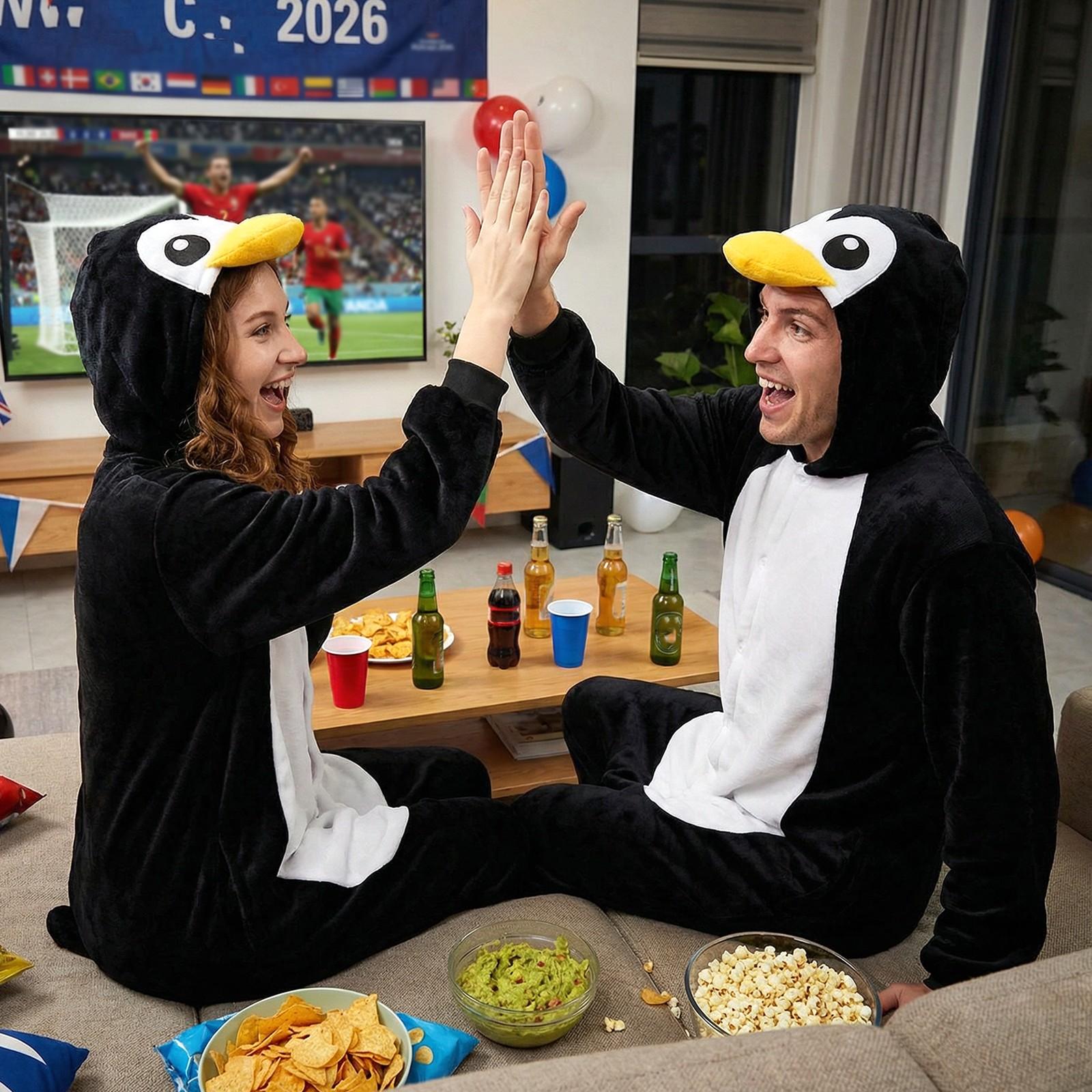 Penguin Wearable Hooded Blanket Onesie, Cozy Fleece Throw for Adults, Perfect for Halloween, Football Games, Graduation Parties