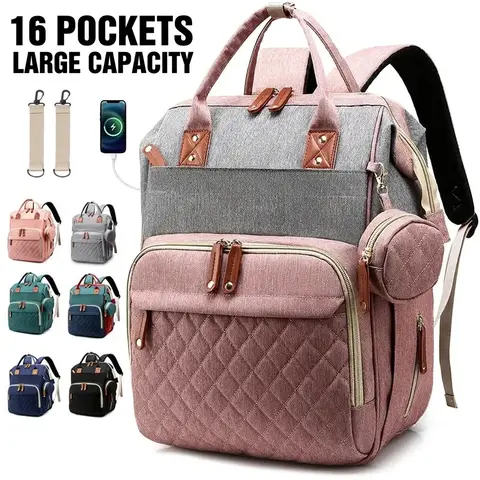 Multifunctional Unisex Baby Diaper Backpack for Parents, 16 Pockets Large Capacity Travel Diaper Organizer, Multifunctional Diaper Bag, Best Diaper Bag