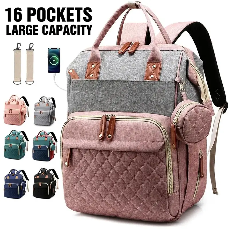 Multifunctional Unisex Baby Diaper Backpack for Parents, 16 Pockets Large Capacity Travel Diaper Organizer, Multifunctional Diaper Bag, Best Diaper Bag