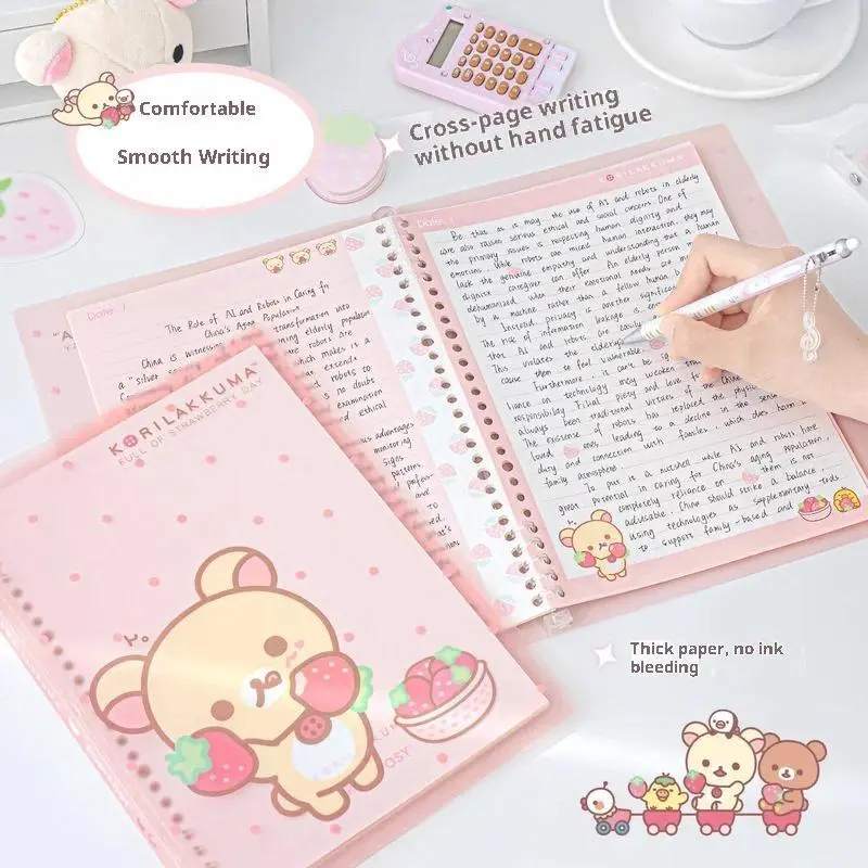 New Rosyposy Korilakkuma Strawberry B5 Loose Leaf Notebook Soft Cover Kawaii Journal For Daily Study Writing Note Taking