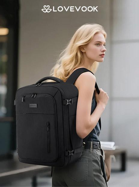 LOVEVOOK 40L-50L Large capacity Carry-On Travel Waterproof Backpack-TSA Approved Personal Item,Built-in Garment Bag & 3 Packing Cubes,Airline Friendly for Hiking/Overnight/Weekend,TikTokShopSpringStatements