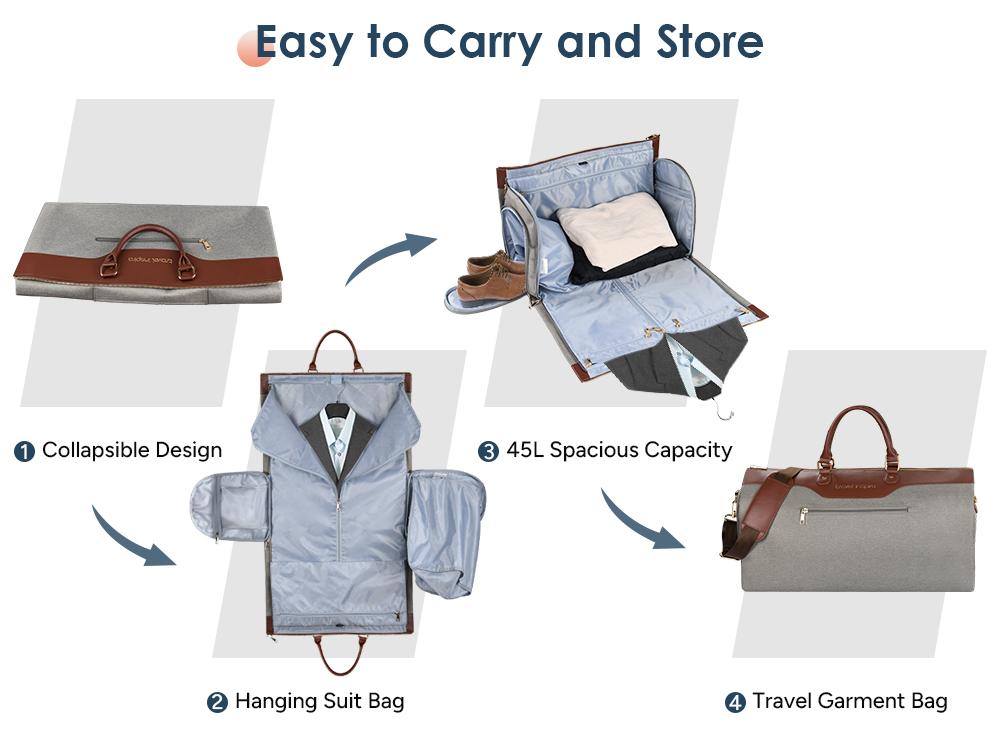 travel inspira Convertible Garment Bag with Shoulder Strap, Carry on Garment Duffel Bag for Women Men- 2 in 1 Hanging Suitcase Suit Travel Bags with Shoe Pouch