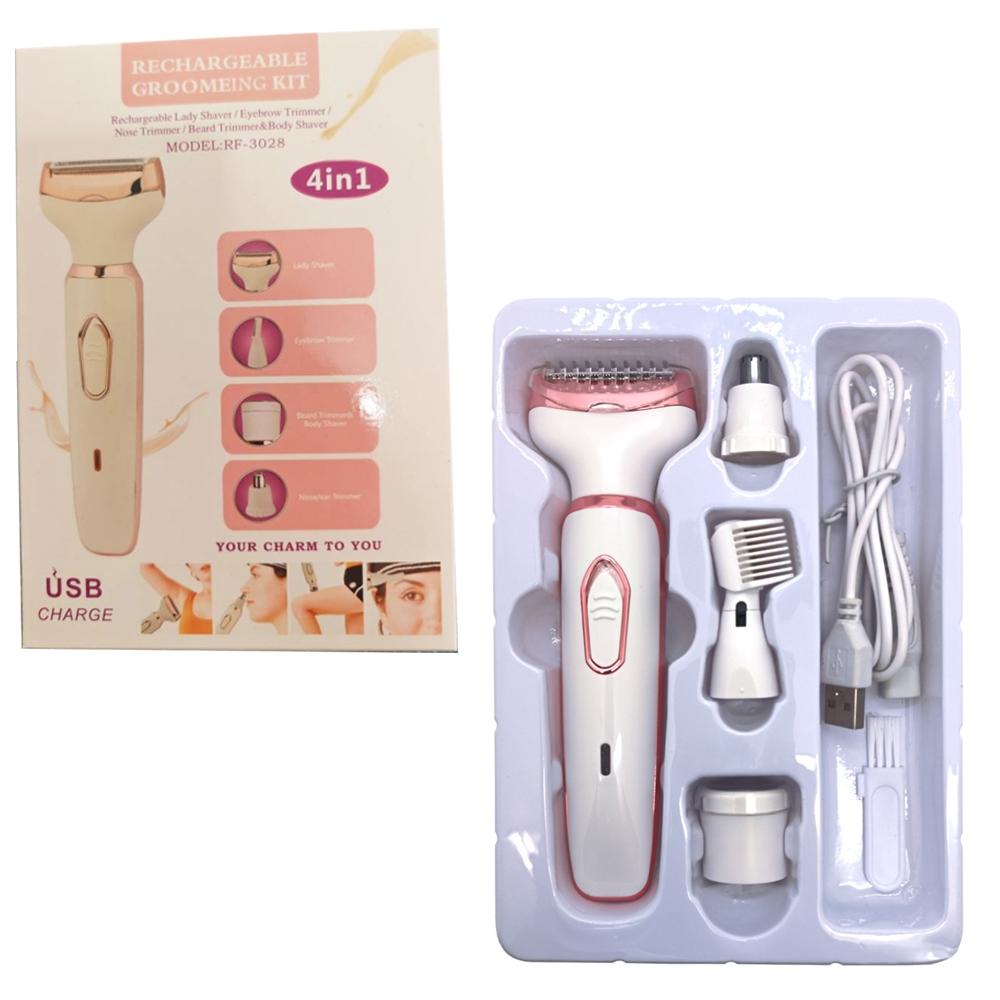 4 in 1 Electric Body Hair Trimmer, 1 Set Portable USB Rechargeable Hair Removal Tool for Face, Nose, Underarm, Eyebrow, Leg and Body