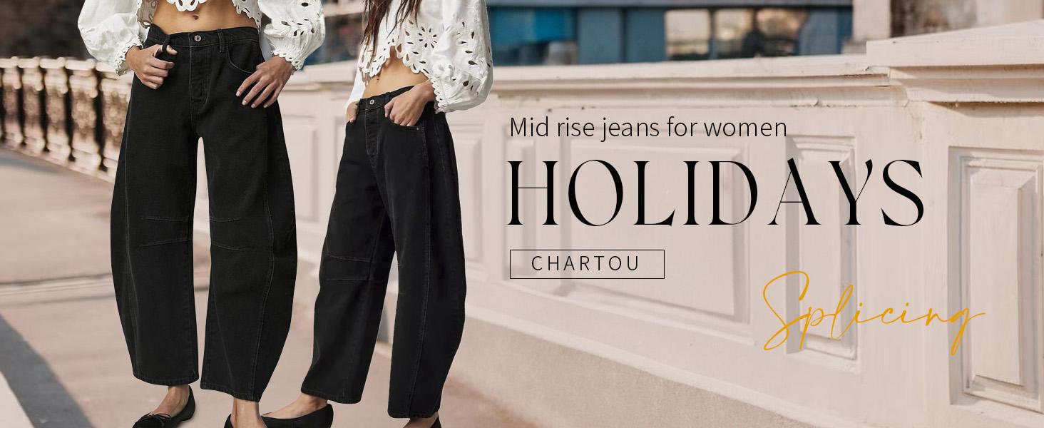 CHARTOU Women's Spring/Summer Wide Leg Loose Jeans Autumn Bucket Jeans Y2k Medium Waist Loose Jeans Pants Wideleg CHARTOU Women's Spring/Summer Wide Leg Loose Jeans Autumn Bucket Jeans Y2k Medium Waist Loose Jeans Pants Wideleg