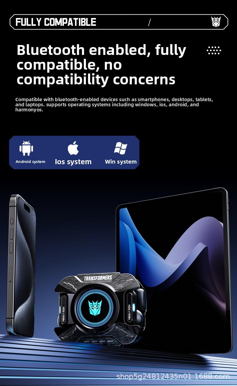 Transformers TF-T93 Ear-Clip True Wireless Bluetooth 6.0 Earbuds with Mic, Zinc Alloy Armor Case, Low Latency Game/Music Modes, Hi-Fi 12mm Drivers, Secure Fit Sports Earphones (Megatron Black)