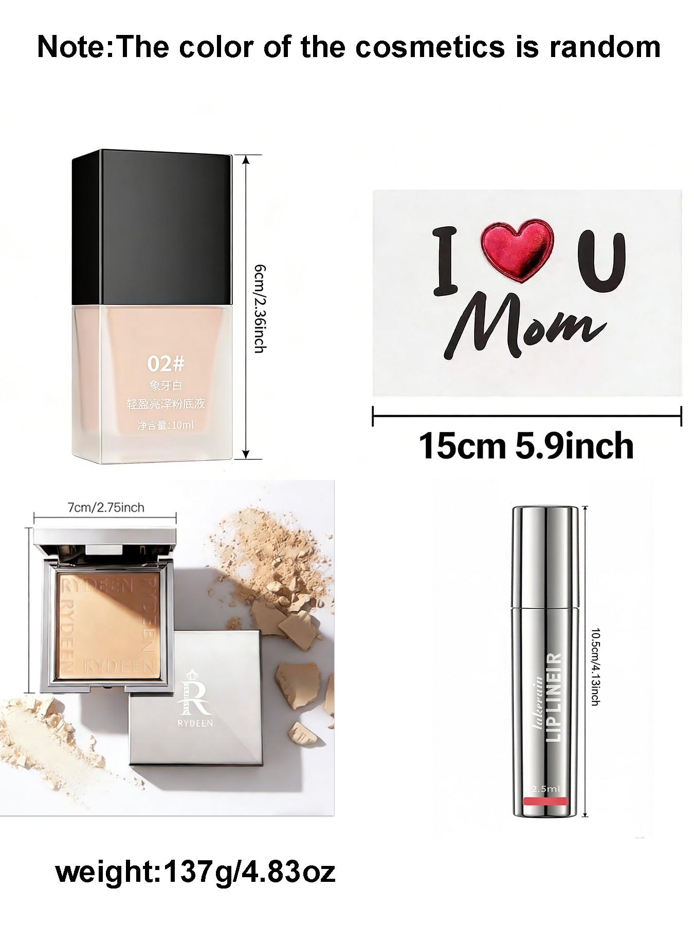 Mother's Day Gift Set, Full Diamond Blue Sapphire Women's Watch, Lip Liner, Foundation, Powder Compact, Silver Color Case, Casual Style