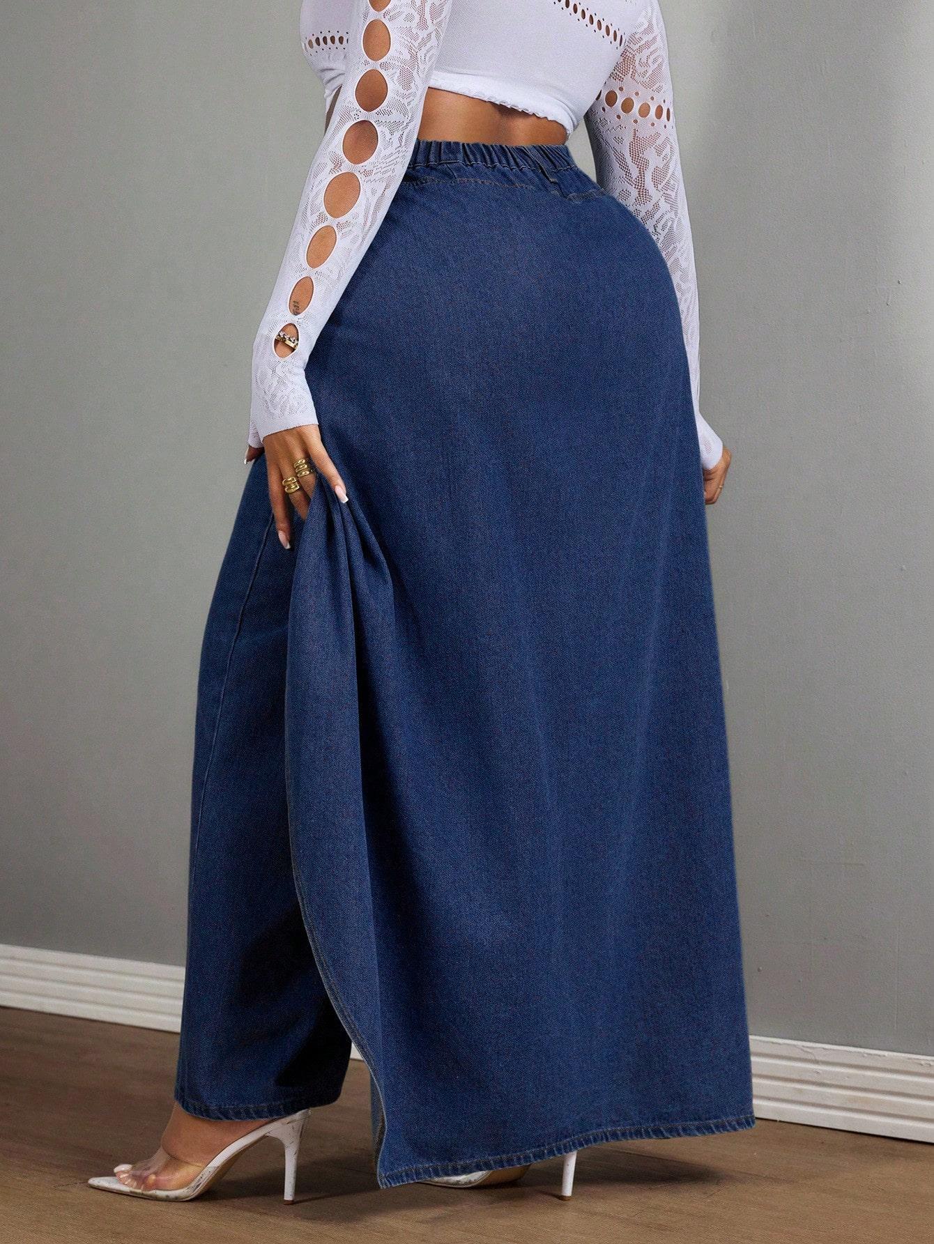 Women's Plus Size Two-Piece Denim Jeans, Casual Faux Two-Piece Design, Comfortable and Stylish Jeans for Everyday Wear