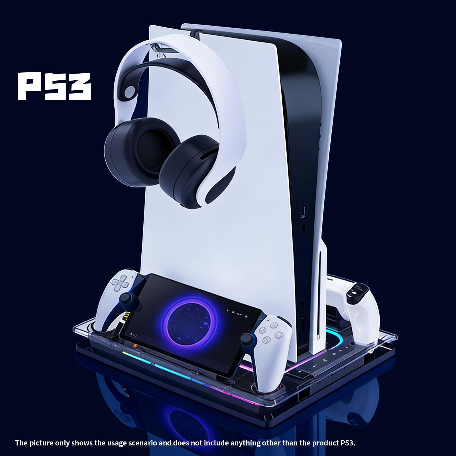 Gaming Console Charging Base, Dual Charging Stand with Earphone Hook, Vertical Cooling Support, Console Accessories for PS5 Controller, Charging Dock Accessories