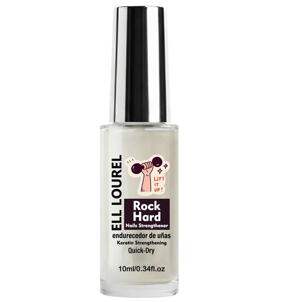 ELL LOUREL Rock Hard Nail Strengthener, 10ml Quick-Dry Keratin Infused Nail Hardener, Maximum Strength Formula for Brittle, Thin & Damaged Nails, Long-Lasting Nail Protection, Salon Quality Endurecedor de Uñas, 0.34fl.oz, Nail Care Serum Oil