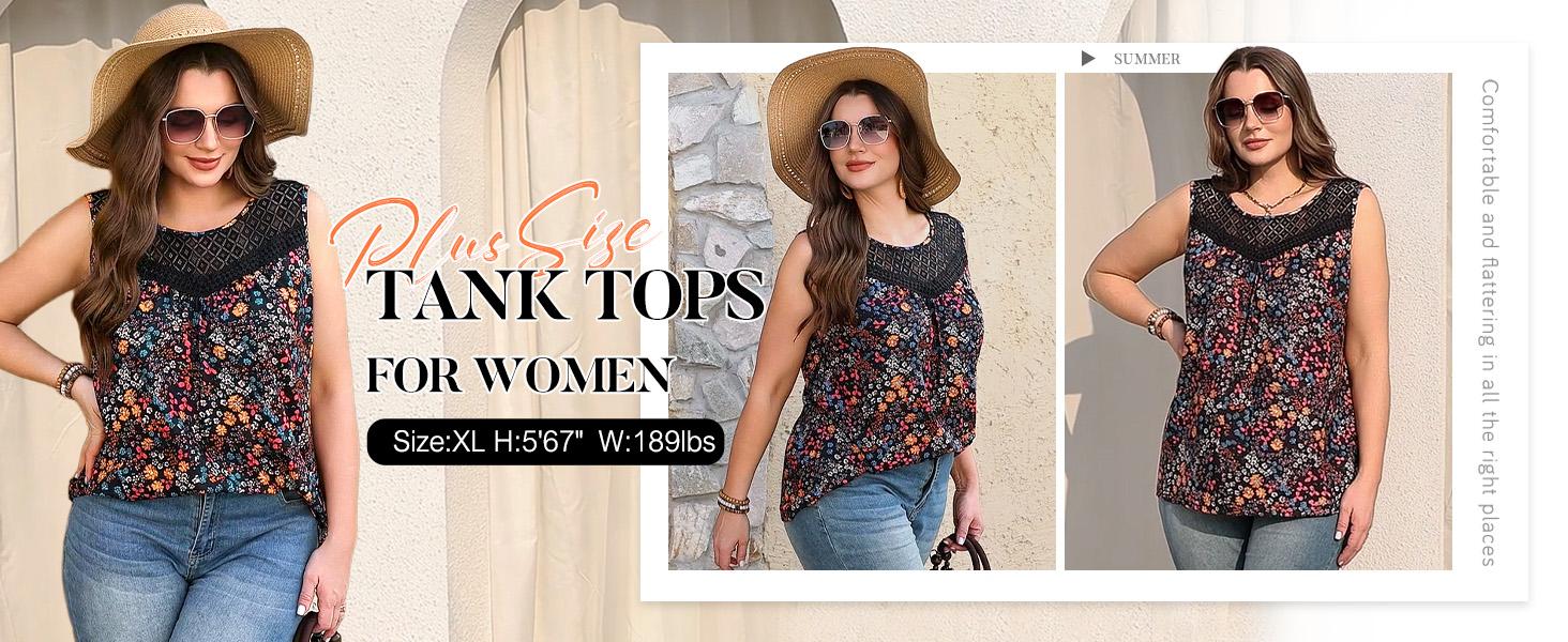 XIEERDUO Womens Tank Tops Sleeveless Lace Crochet Boho Tops Loose Fit Pleated Tunics Crewneck Summer Vacation Outfits Flowy