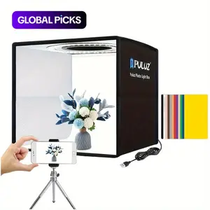 9.8 Inch Folding Portable Photo Lighting Studio Tent, 12 Color Backdrops, Dimmable Cri >95, 96 Leds USB Ring Light for Dslr & Phone