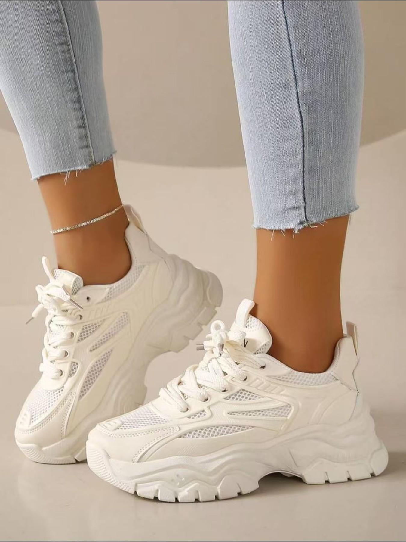 Women's Outdoor Sports Shoes, Thick Sole, Lightweight Height-Boosting Platform, Spring Summer Style, Comfortable Walking Shoes