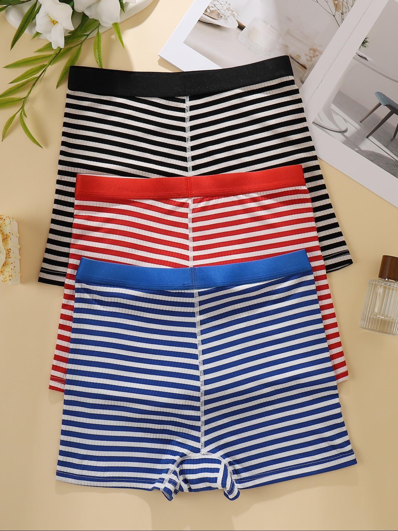 Women's Striped Print Boyshorts, Soft Comfy Breathable Panty for Daily Wear, Underwear for All Seasons, Soft Breathable Knicker, Womenswear, High Waist Panties, Casual Breathable Knicker