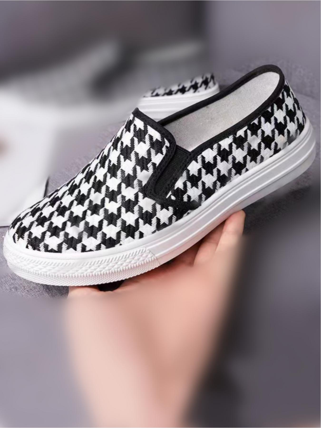 Ladies' casual sports shoes, thick soled canvas shoes, woven upper soft, skin friendly, breathable and comfortable, classic and fashionable plaid pattern, versatile and preferred for daily commuting, leisure shopping and shopping
