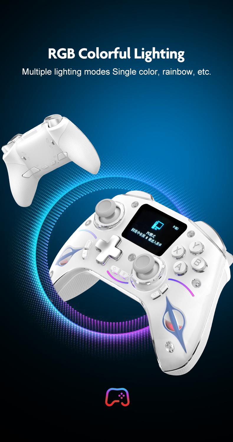 New Smart Large Screen Game Controller, Wireless Gaming Controller, Wireless Hall Effect Joysticks, Multi-Platform Dual Hall Sensor PC/switch/iOS/android/ps4, RGB Lights