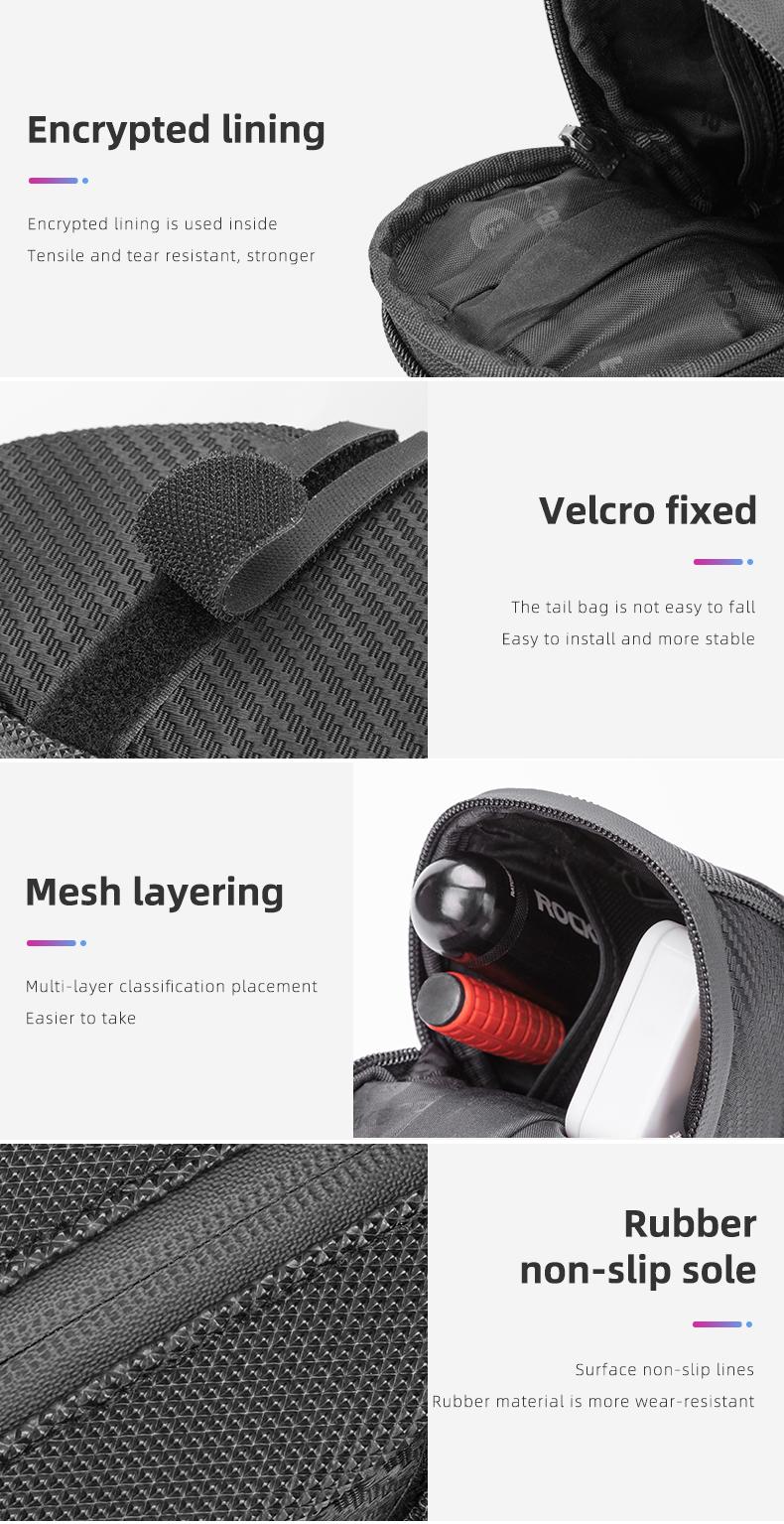 ROCKBROS Bike Saddle Bag, Bike Bag Under Seat, Strap-on Cycling Wedge Pack, Bike Seat Storage Bag for Mountain Road Bikes, 0.75L