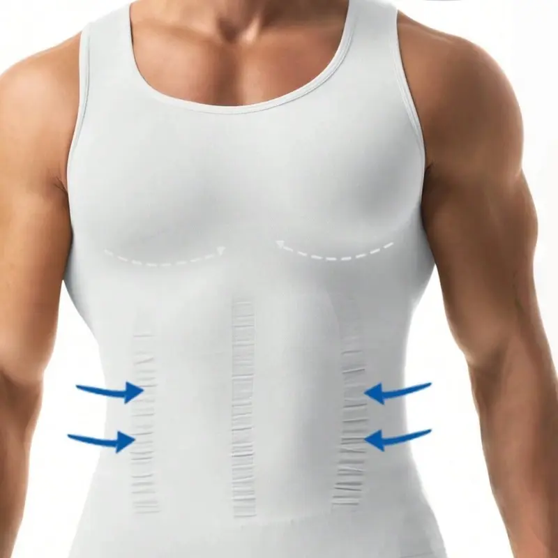 1 Count Men's Basic Firm Tummy Control Support Slim-Fit Tighter Fit Shapewear Tops, Stretch Shapewear, Boyfriend Style High Elasticity Body Shaper, Breathable Comfortable Smoothing Shaping Tank Top, Suitable for Daily Wear & Sports