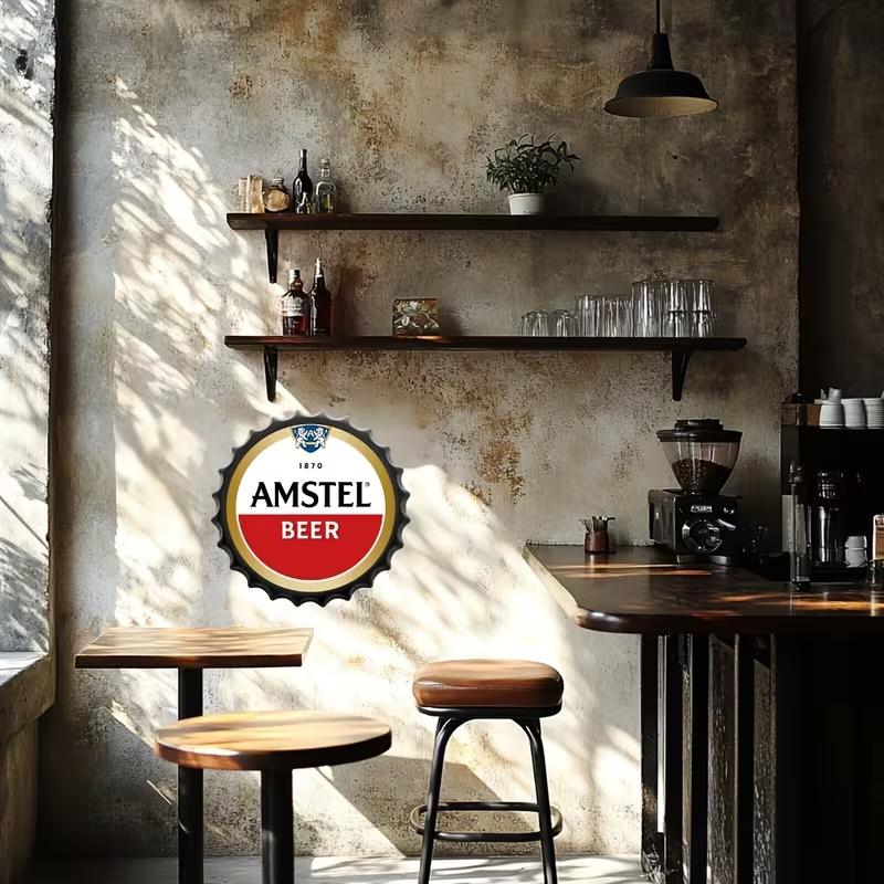 Vintage Beer Bottle Cap Metal Wall Art - 13.8" Round Tin Sign with Black Frame, Perfect for Bar, Pub, or Cafe Decor, Perfect for Room Decor