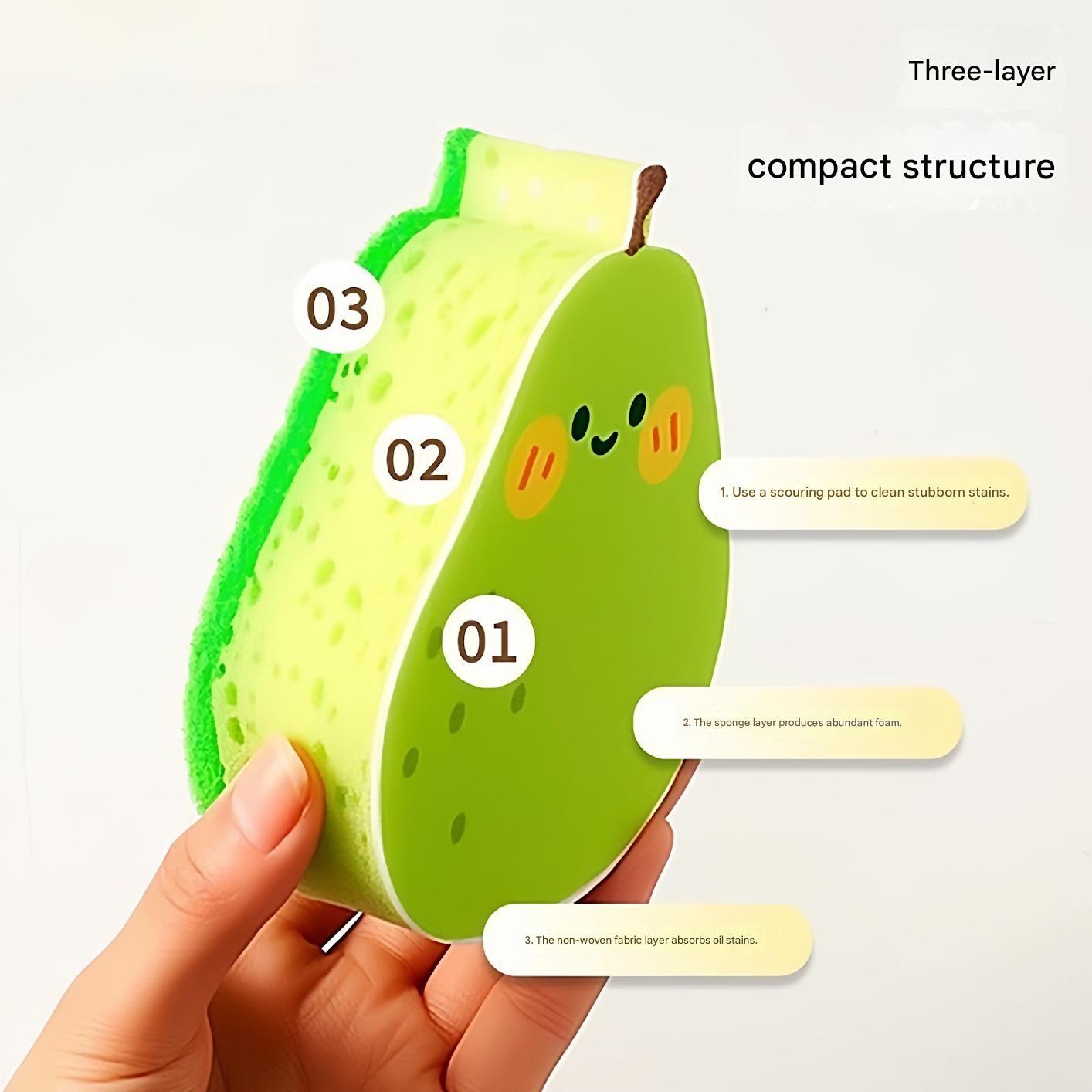 Fun Fruit and Vegetable Dish Sponge, Specialized Bowl Cleaning Sponge, Home Kitchen Multi-Functional Pot and Plate Cleaner