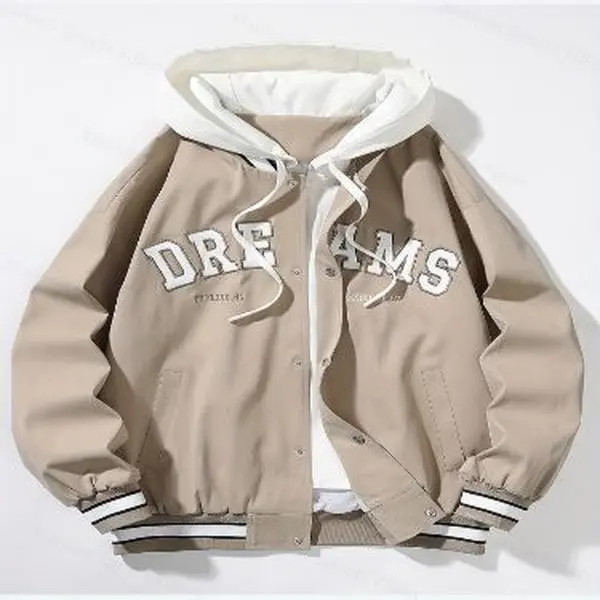Stylish Varsity Jacket for Men - Soft Hooded Design with Striped Trim, Letter Embroidery, and Comfortable Fit for Spring and Winter - Perfect for Casual Daily Wear, Outdoor Activities, and Sports Events