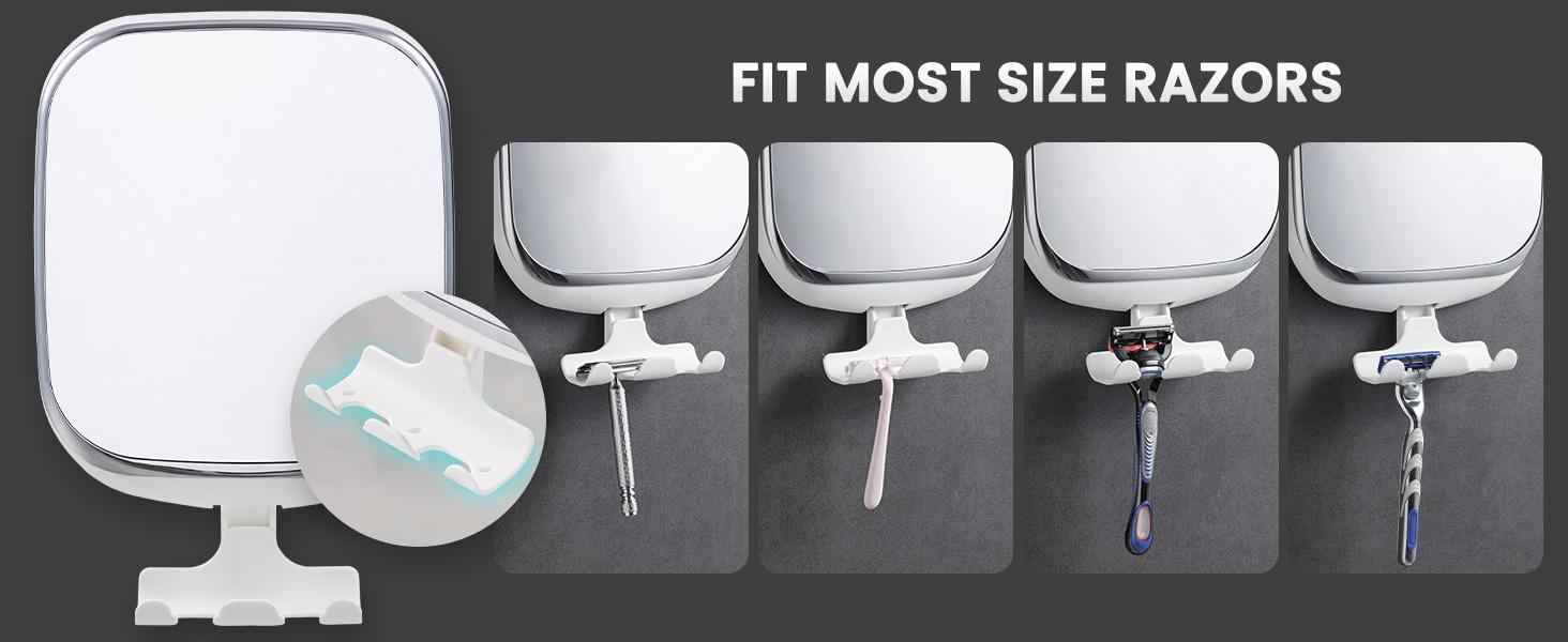 TAILI Anti-Fog Rectangle Shower Mirror for Shaving, No-Drilling Wall-Mounted Bathroom Accessory with Razor Holder, Powerful Suction, Removable, Shatterproof, Waterproof (White), Rectangle Shape