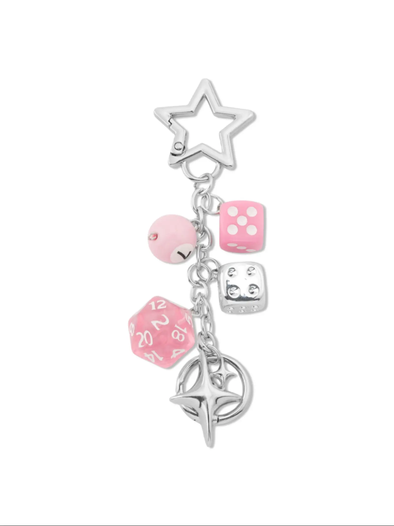 Y2k Aesthetic Dice Keychain, Cute Bag Purse Charm for Handbag Accessories，Silver Star Key Chain, Billiards Car Backpack Charm, Designer Gift for Women Men