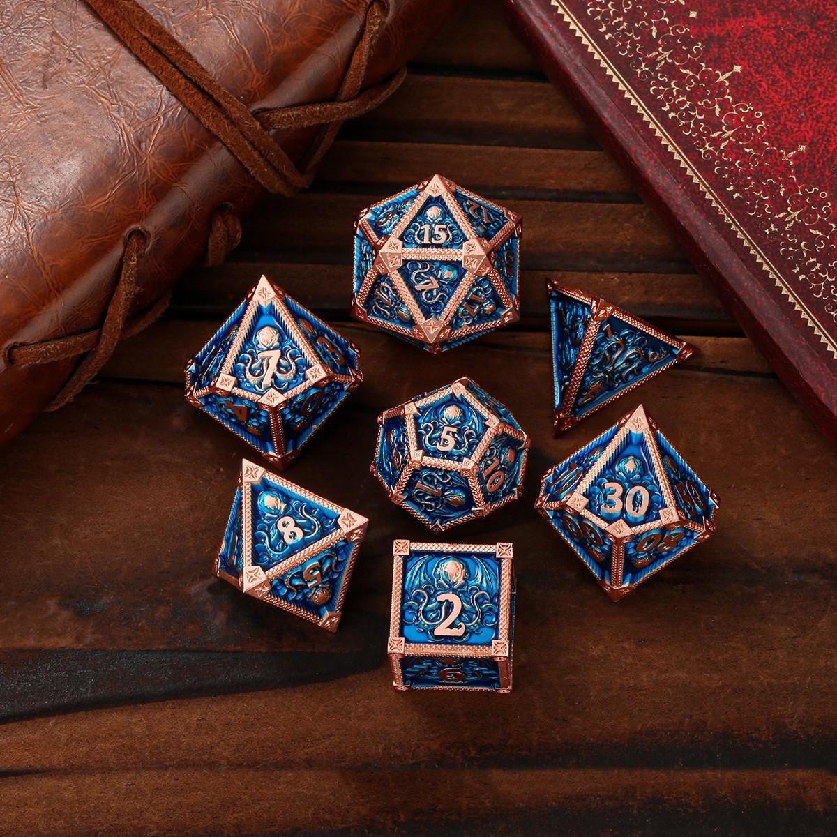 Metal Dice Set, Octopus Pattern, 7 Multi-Face Metal Dnd Dice Set, Dnd Starter Kit, Role-Playing Table Game Accessories