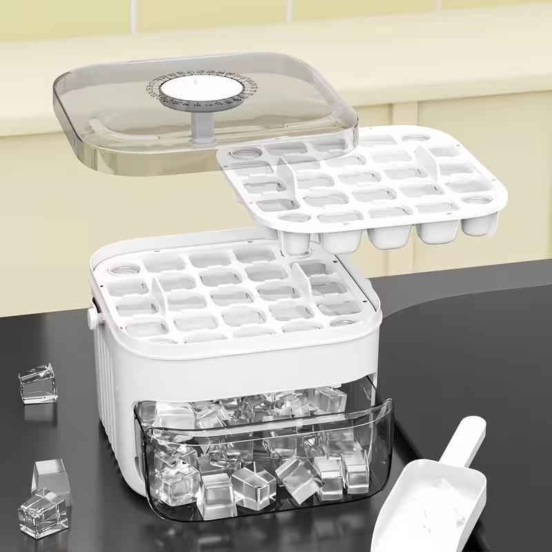 1 Pc Single Compartment Ice Cube Tray, Large Capacity Ice Mold for Home, Double Layer Stackable Ice Storage Container with Lid, Perfect for Mini Fridges