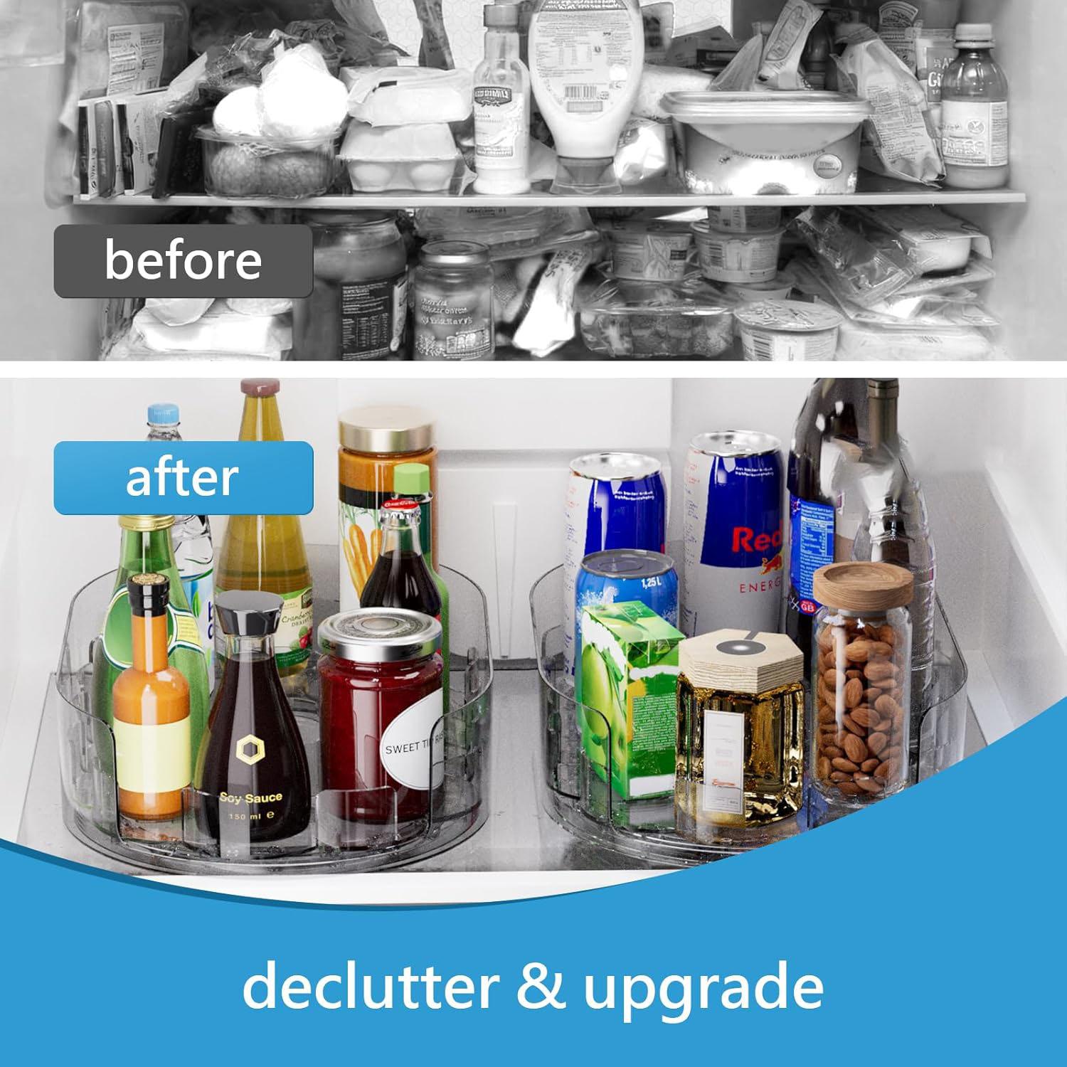 Rotating Refrigerator Storage Rack, 360° Rotating Spice Rack, Soft Drink can Storage Rack, Rotating Refrigerator Tray,Suitable for Refrigerator Storage, Kitchen, Desktop, Cabinet, and Food Storage Compartments.