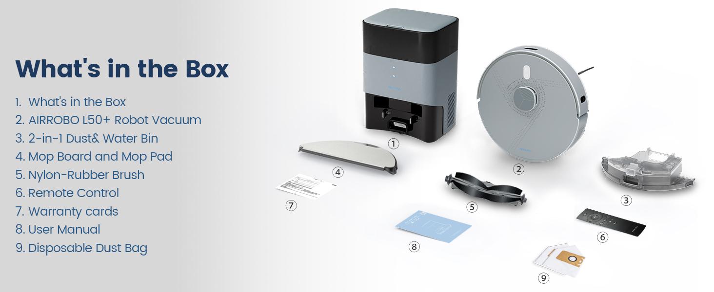 AIRROBO L50+ Robot Vacuum and Mop Combo with 5500Pa Suction, Auto-Emptying Dust Base, Smart Mapping & Voice Control – 60-Day Hands-Free Cleaning for Carpets & Hard Floors