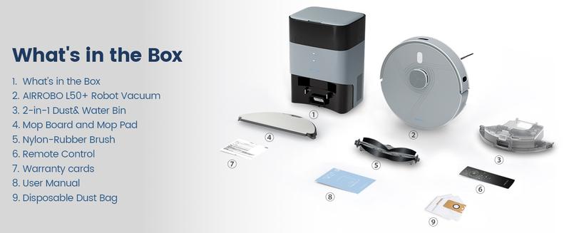 AIRROBO L50+ Robot Vacuum and Mop Combo with 5500Pa Suction, Auto-Emptying Dust Base, Smart Mapping & Voice Control – 60-Day Hands-Free Cleaning for Carpets & Hard Floors