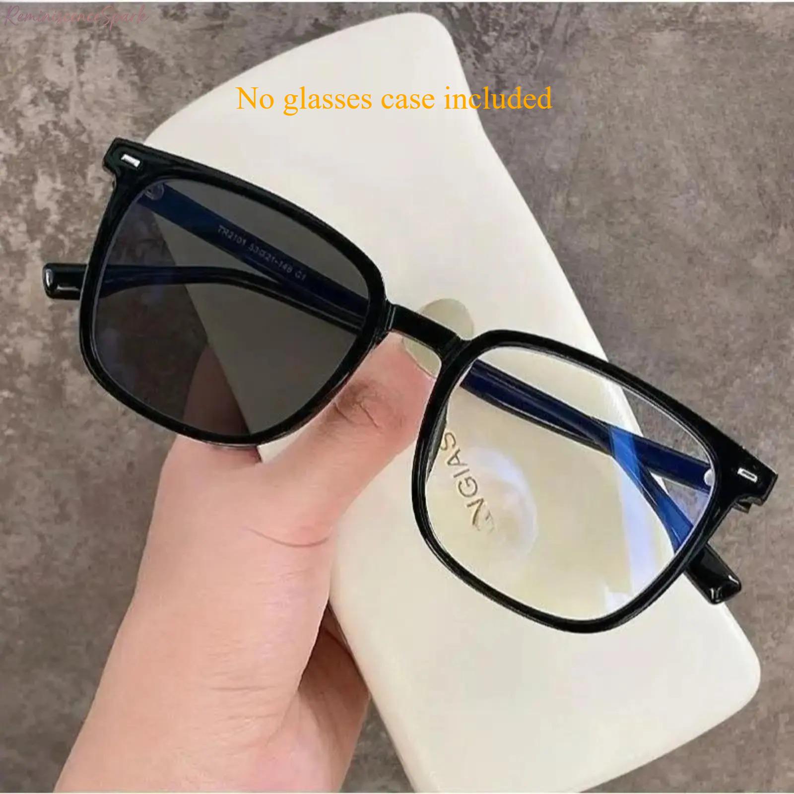 Unisex Photochromic Blue Light Glasses, Trendy Thick Square Black Frame Eyewear, Auto Color Changing Myopia Friendly Shades, Slim Face Flattering Design, Daily Anti-Eye Strain Eyeglasses for Office, Study & Outdoor Use tiktokshopspringglowup