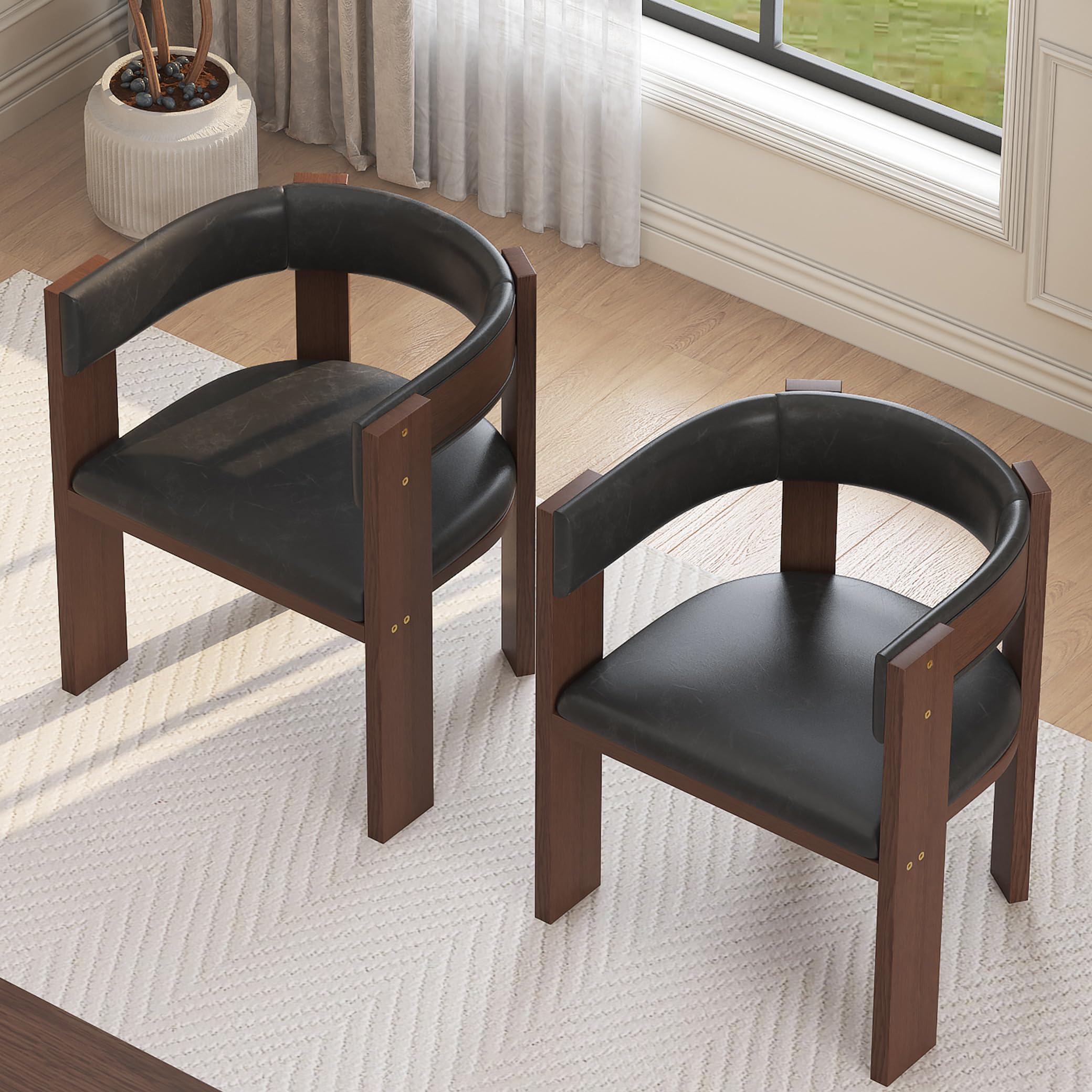 Mid Century Modern Dining Chairs, PU Leather Upholstered Kitchen Chairs Set of 2 with Accent Curved Backrest & Rubber Wood Frame,Set of 2 Mid Century Modern Dining Chairs, PU Leather Upholstered Kitchen Chairs Set of 2 with Accent Curved Backrest & Rubber Wood Frame,Set of 2