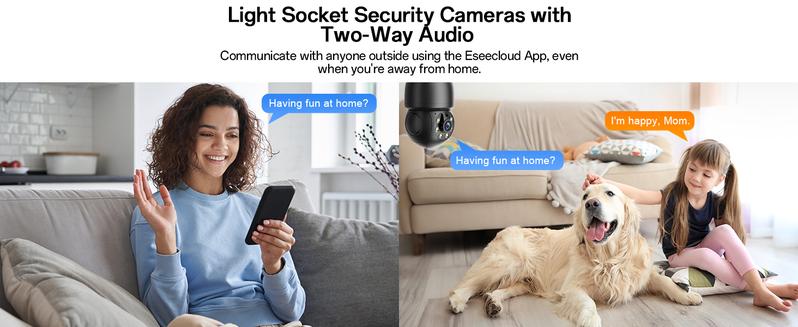 Wireless 360° PTZ Light Bulb Security Camera with 2K Color Night Vision, AI Human Detection, Alexa Compatibility