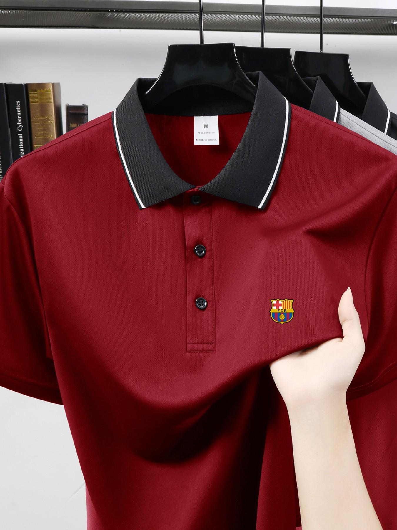 Men Women Summer Fashion Casual Outdoor Sports Fitted Short Sleeve Polo Shirt, Quick-Dry Breathable Easy Wash, Barcelona Football Team Logo Print