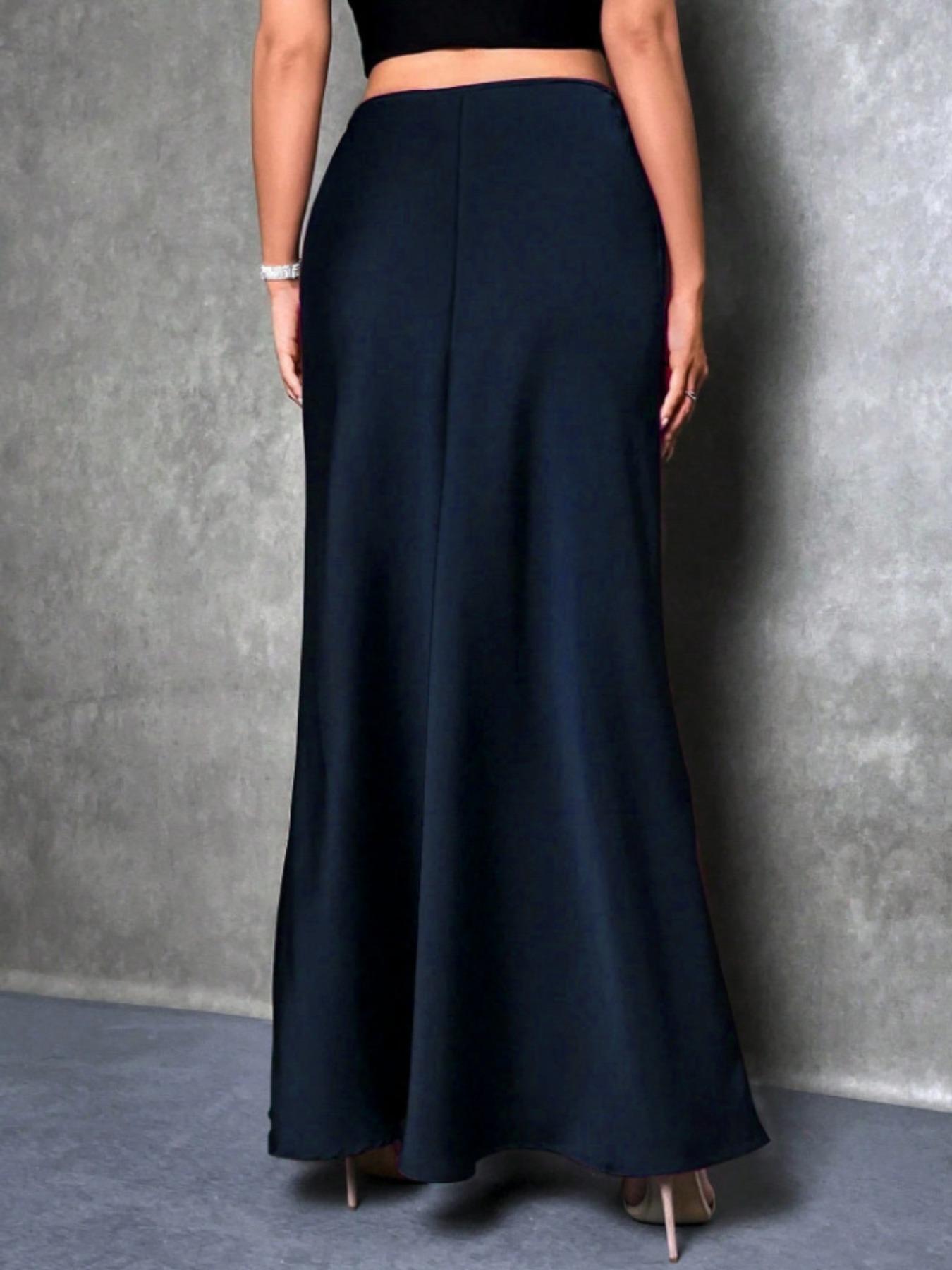 Elegant Women's Satin Woven Midi Skirt, Versatile High Waist Fitted A-Line Dress, Perfect for Parties & Daily Wear, Stylish Ladies' Fashion