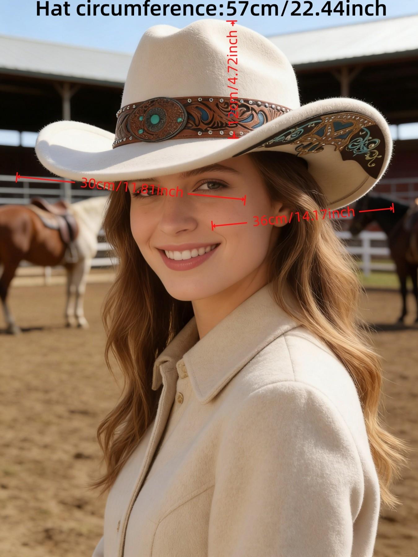 1PC Unisex Western Cowboy Hat, Large Brim Sun Protection, High-End Decorative Band, 57cm Head Circumference, Coffee Color,Pink，White，Black，Orange color，Red