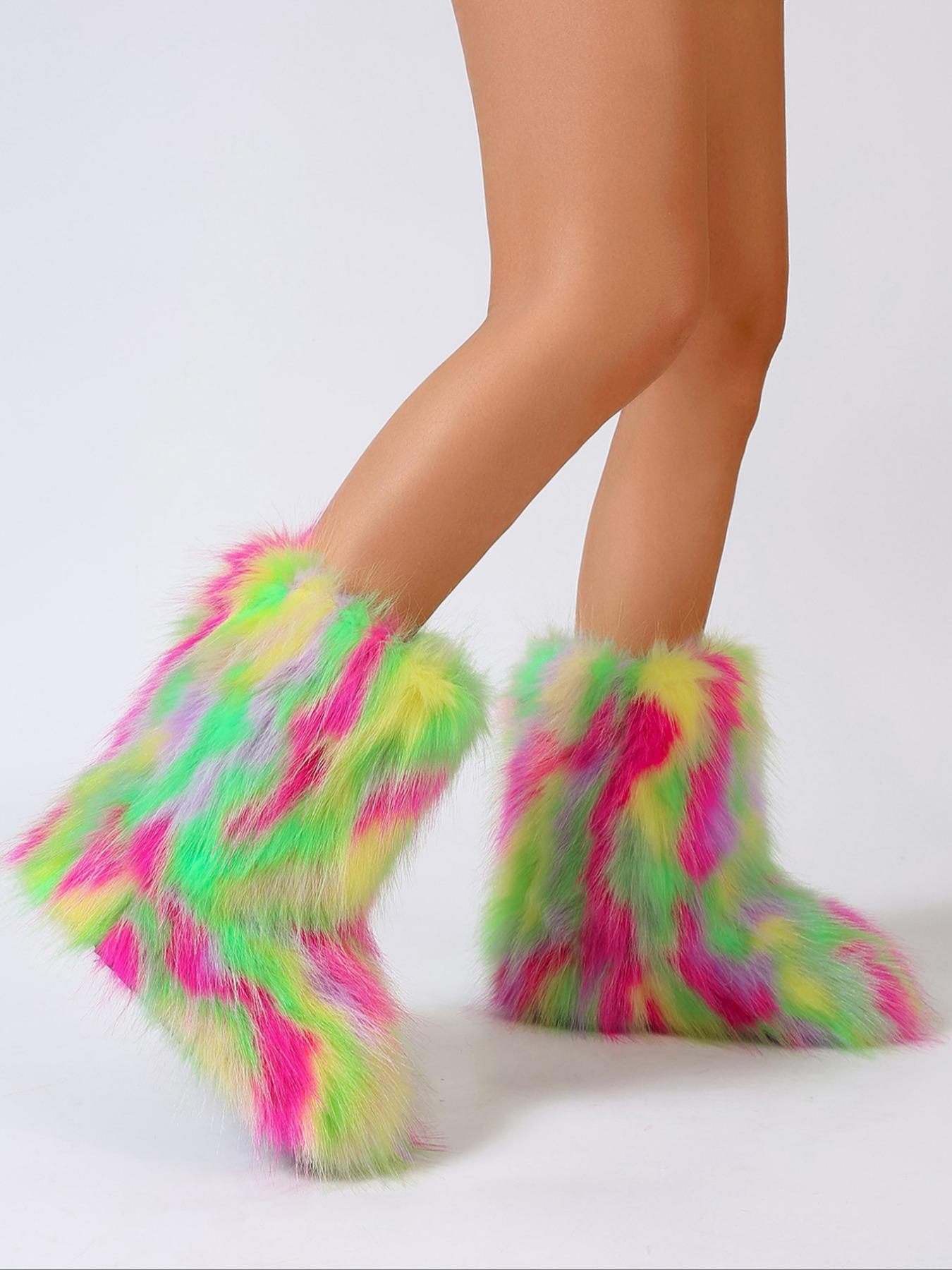 Women's Plush Lined Snow Boots, Casual Warm Fluffy Mid-calf Boots for Winter, Female All-match Trendy Shoes for Daily Wear