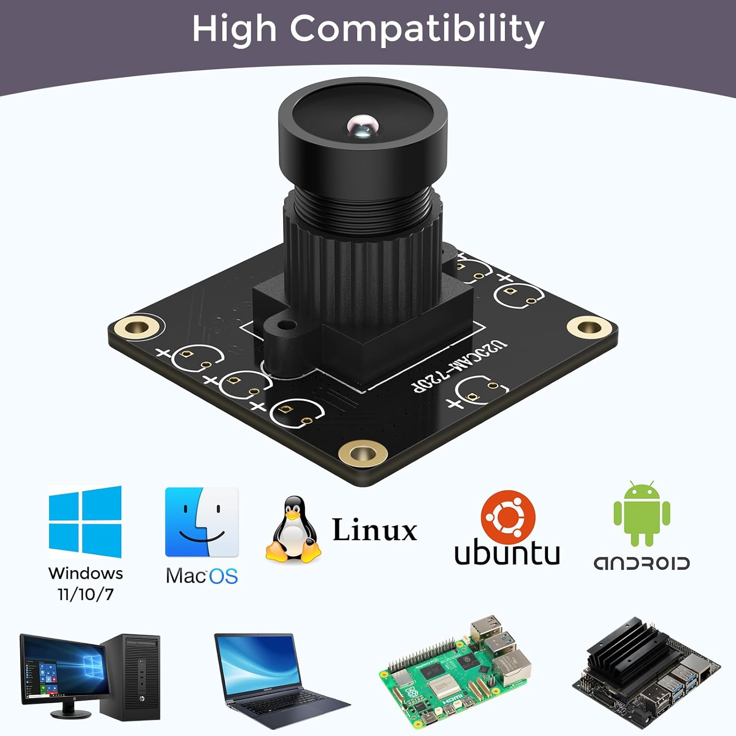 720P USB 2.0 UVC Camera with 120? DFOV for Raspberry Pi, Jetson Nano, Embedded Hardware - Support Windows, Linux,  OS, Android