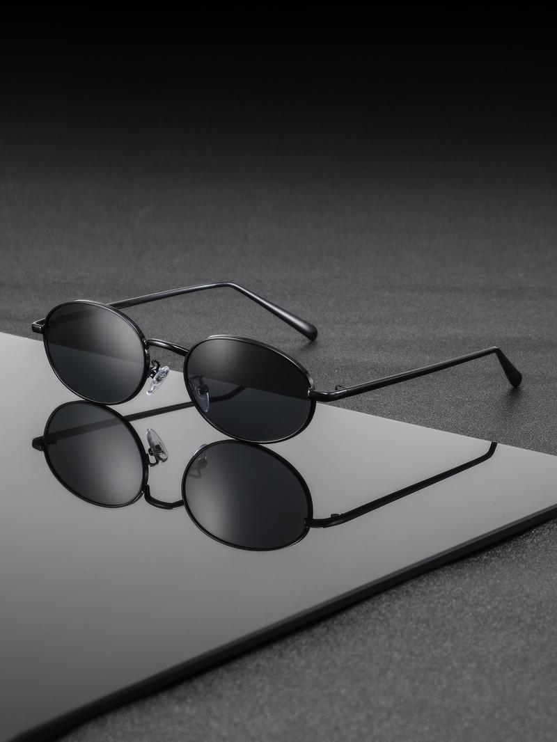 Men's Metal Oval Frame Trendy Fashion Retro Casual Glasses, Slim Design, Perfect for Daily Gatherings, Street Photography, Stylish