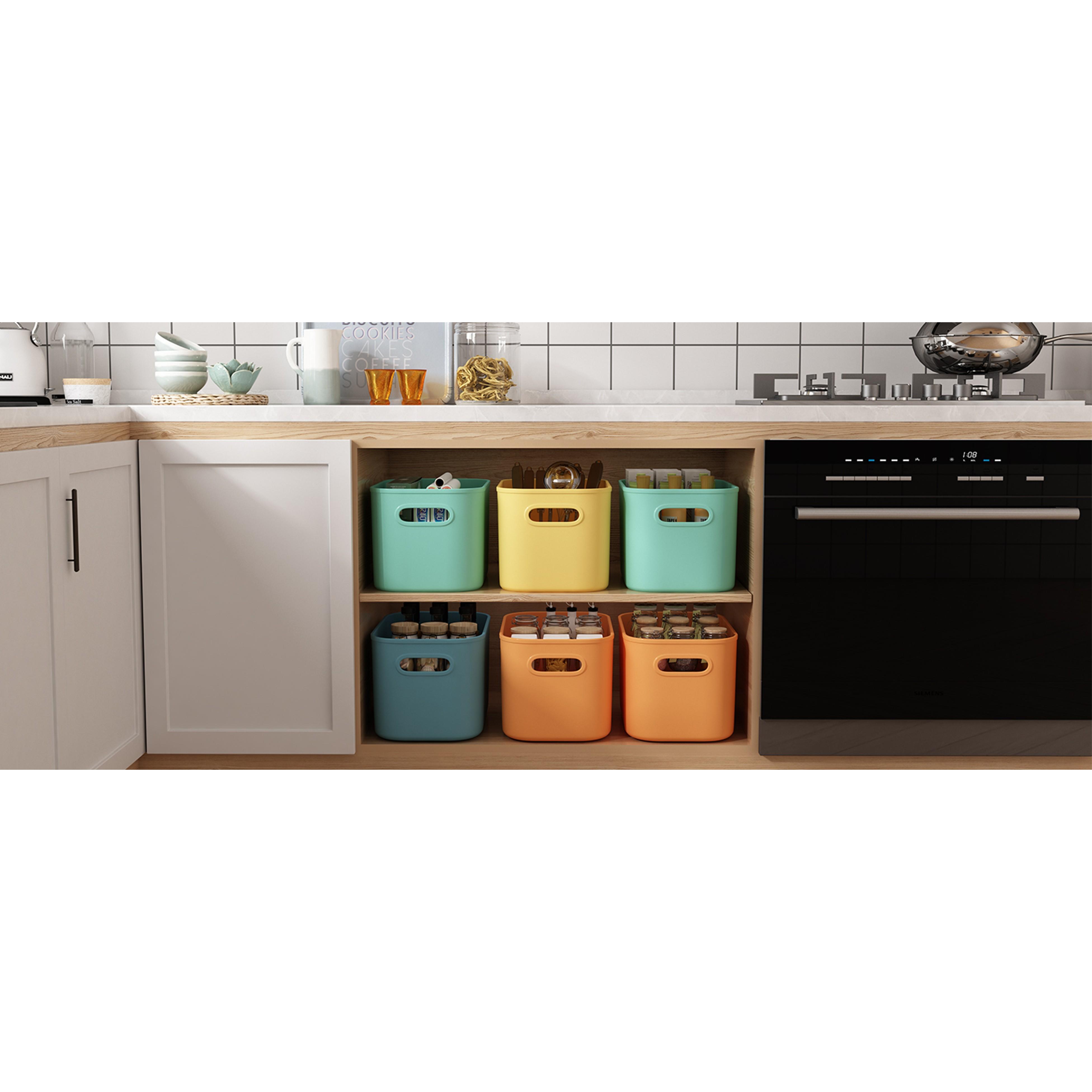8-Pack Plastic Colorful Stackable Storage Bins with Lids & Handles - Home Organiser for Cabinet, Laundry Room, Shelves; 9.85x6.9x5.7in Craft/Snack Storage Containers