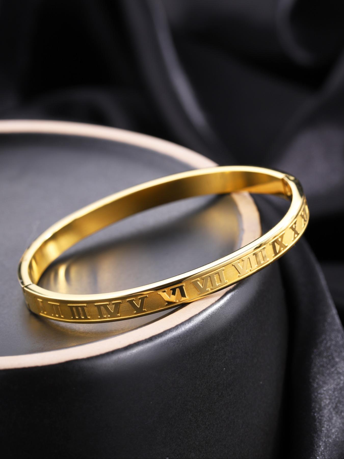 Unisex Street Style Roman Numerals Design Bangle, Gifts for Wife, Minimalist Trendy Bangle Bracelet for Women & Men, Chic All-match Vintage Jewelry As Gift, Elegant Minimalist Bangle