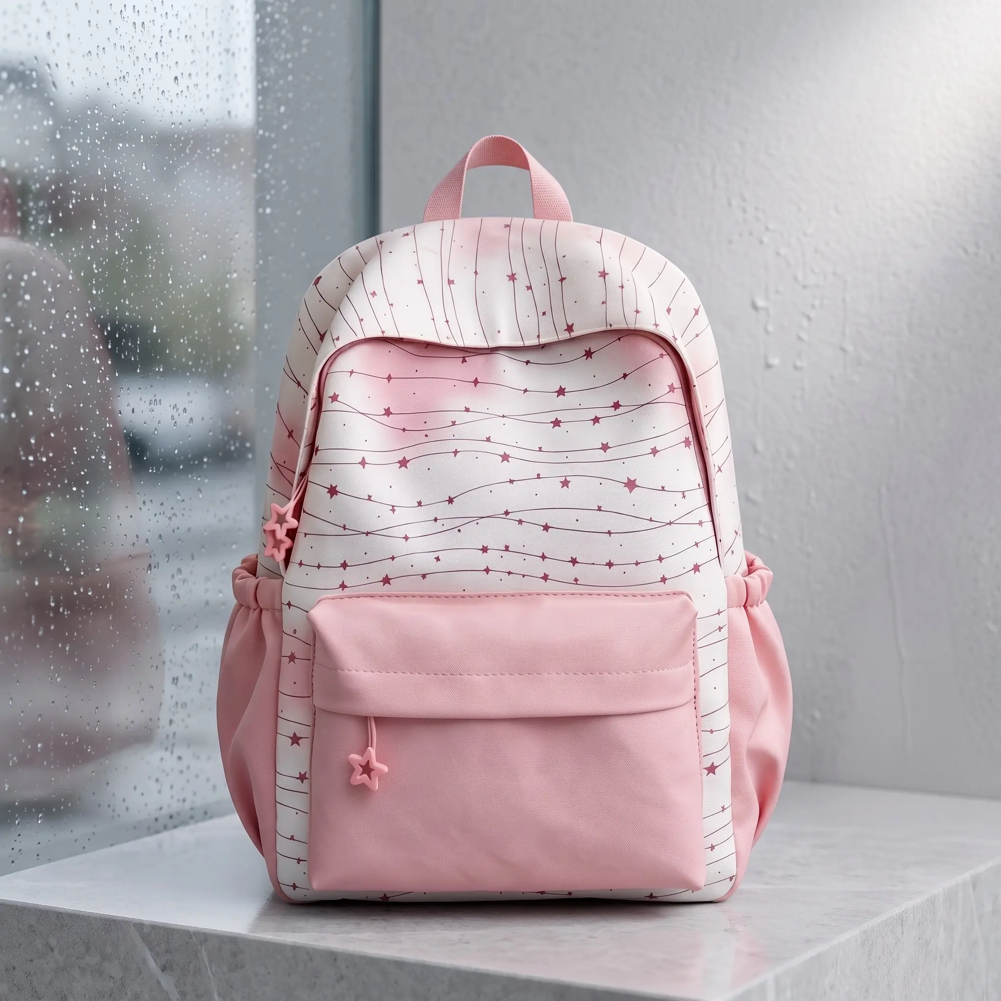 Women's Cozy Star Print Nylon Outer Backpack - Slim Shape, Water-Repellent, 20-35L Large Capacity, Curved Straps, Padded Sleeve for 8in Laptop, Zippered, for College Students, Urban Minimalist Casual Luggage Bag