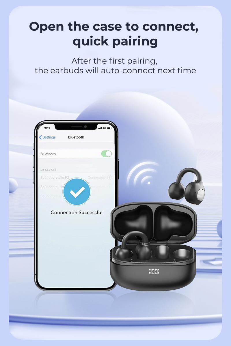 ERAZER XF50 AI Translation Earphones, Hi Fi Sound Quality, 134 Language Translations, Ultra Light Wear, IPX5 Anti Sweat, Waterproof, Stable and Durable Clip on Earphone Strap APP Suitable for Travel and Learning