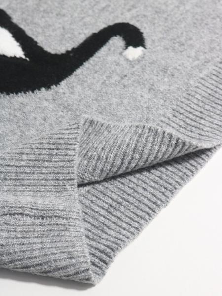 Women's Cat Jacquard Loose Knit Sweater, Knitwear, Casual Lazy Style, Fall/winter Fashion Top, Relaxed Fit Daily Wear